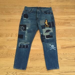 RARE Women's Ralph Lauren Patchwork Jeans Avery Boyfriend Crop Jeans M45